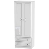 Pembroke High Gloss White Wardrobe - Tall 2ft 6in with 2 Drawer