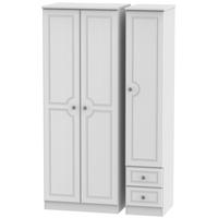 Pembroke White Triple Wardrobe - Tall Plain with 2 Drawer