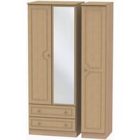 Pembroke Light Oak Triple Wardrobe - Tall with 2 Drawer and Mirror