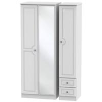 Pembroke White Triple Wardrobe - Tall with Mirror and 2 Drawer