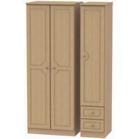 pembroke light oak triple wardrobe tall plain with 2 drawer