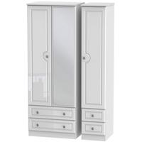 Pembroke High Gloss White Triple Wardrobe - Tall with Mirror and Drawer