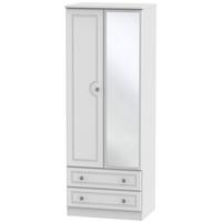 Pembroke White Wardrobe - Tall 2ft 6in with 2 Drawer and Mirror
