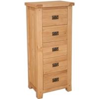 Perth Natural Oak Chest of Drawer - Tall 5 Drawer