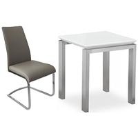 pella white high gloss square dining set with 4 avante grey faux leath ...