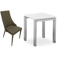 Pella White High Gloss Square Dining Set with 4 Vermont Taupe Chairs