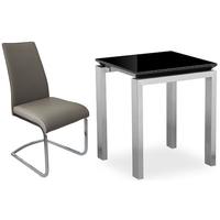 pella black high gloss square dining set with 4 avante grey faux leath ...