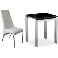 pella black high gloss square dining set with 4 eton white faux leathe ...