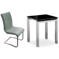 pella black high gloss square dining set with 4 rialto grey faux leath ...