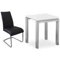 pella white high gloss square dining set with 4 avante black faux leat ...