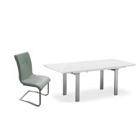 Pella White High Gloss Extending Dining Set with 6 Rialto Grey Faux Leather Chairs