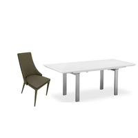 Pella White High Gloss Extending Dining Set with 6 Vermont Taupe Chairs