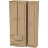 Pembroke Light Oak Triple Wardrobe - Tall with 2 Drawer