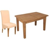 Perth Country Oak Dining Set with 6 Leather Chairs - Extending