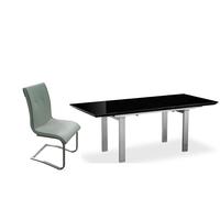 pella black high gloss extending dining set with 6 rialto grey faux le ...