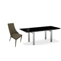 pella black high gloss extending dining set with 6 vermont taupe chair ...