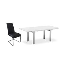 Pella White High Gloss Extending Dining Set with 6 Avante Black Faux Leather Chairs