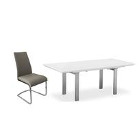 Pella White High Gloss Extending Dining Set with 6 Avante Grey Faux Leather Chairs