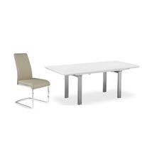 Pella White High Gloss Extending Dining Set with 6 Avante Latte Faux Leather Chairs
