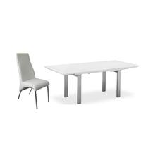 Pella White High Gloss Extending Dining Set with 6 Eton White Faux Leather Chairs