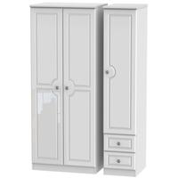 Pembroke High Gloss White Triple Wardrobe - Plain with 2 Drawer