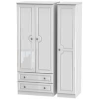 pembroke high gloss white triple wardrobe with 2 drawer