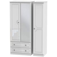 pembroke high gloss white triple wardrobe with 2 drawer and mirror