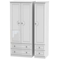 pembroke high gloss white triple wardrobe with drawer