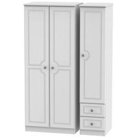 Pembroke White Triple Wardrobe - Plain with 2 Drawer