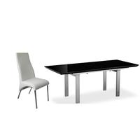 pella black high gloss extending dining set with 6 eton white faux lea ...