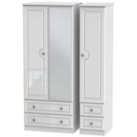 pembroke high gloss white triple wardrobe with drawer and mirror