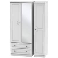 Pembroke White Triple Wardrobe with 2 Drawer and Mirror