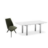 Pella White High Gloss Extending Dining Set with 6 Lennon Taupe Chairs