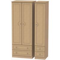 Pembroke Light Oak Triple Wardrobe - Tall with Drawer