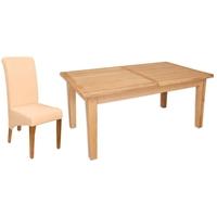 Perth Natural Oak Dining Set with 6 Leather Chairs - Extending