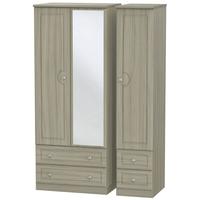 pembroke driftwood triple wardrobe with drawer and mirror