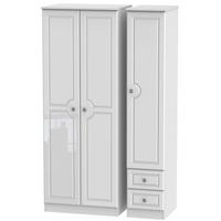 pembroke high gloss white triple wardrobe tall plain with 2 drawer