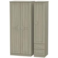 pembroke driftwood triple wardrobe with plain with 2 drawer