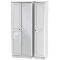 Pembroke High Gloss White Triple Wardrobe - Tall with Mirror