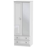 Pembroke High Gloss White Wardrobe - Tall 2ft 6in with 2 Drawer and Mirror