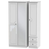 Pembroke High Gloss White Triple Wardrobe with Mirror and 2 Drawer