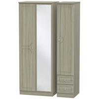 Pembroke Driftwood Triple Wardrobe - Tall with Mirror and 2 Drawer