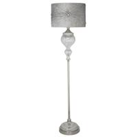 Pearl Silver Glass Chrome Curve Floor Lamp with Silver Velvet and Crystal Shade