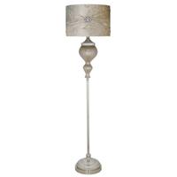 Pearl Taupe Glass Chrome Curve Floor Lamp with Taupe Velvet and Crystal Shade