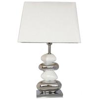 Pebble White and Chrome Table Lamp with 13inch White Shade