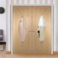 pesaro oak door pair with clear safety glass prefinished