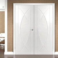Pesaro White Primed Flush Fire Door Pair, 30 Minute Fire Rated