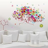 Personality Colored Women Flowers Hair Wall Stickers Creative Fashion Living Room Girls Room Wall Decals