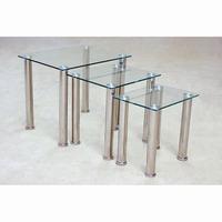 Pearl Clear Glass Nest Of Tables With Chrome Legs