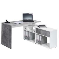 Petra Wooden Corner Computer Desk In Icy White And Concrete